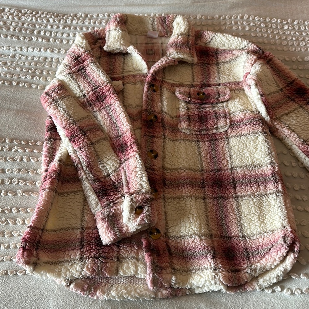 Raspberry and cream colored Large, Sherpa shacket. Never worn & very soft!